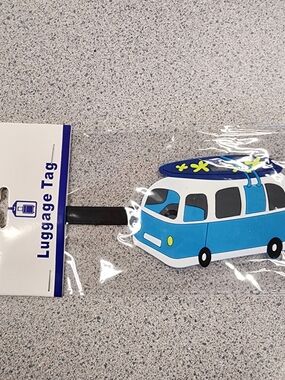 NWT Retro Camper Van Surfboard Luggage Tag Blue Surf Bus Suitcase Bag ID